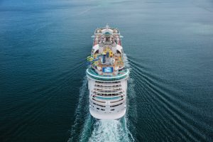 ID, Independence of the Seas, helicopter view, aerial, aft, back of ship, exterior, Sky Pad, FlowRider, Perfect Storm, ship''s wake,