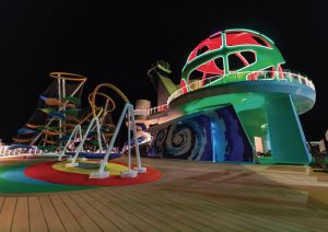 ID, Independence of the Seas, Sky Pad, night shot, glowing, Sky Climber, Luckey Climber, no people,